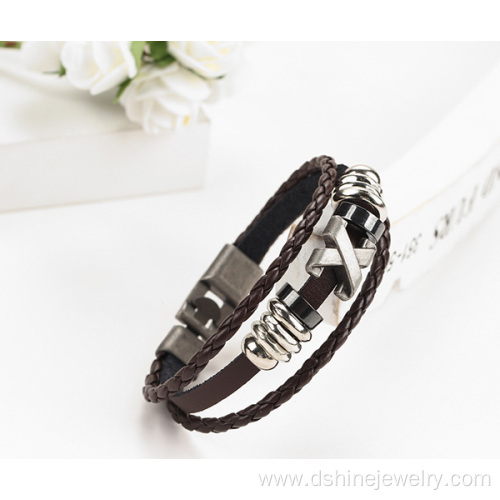 Wholesale Alloy Parts Genuine Leather Bracelet Handmade